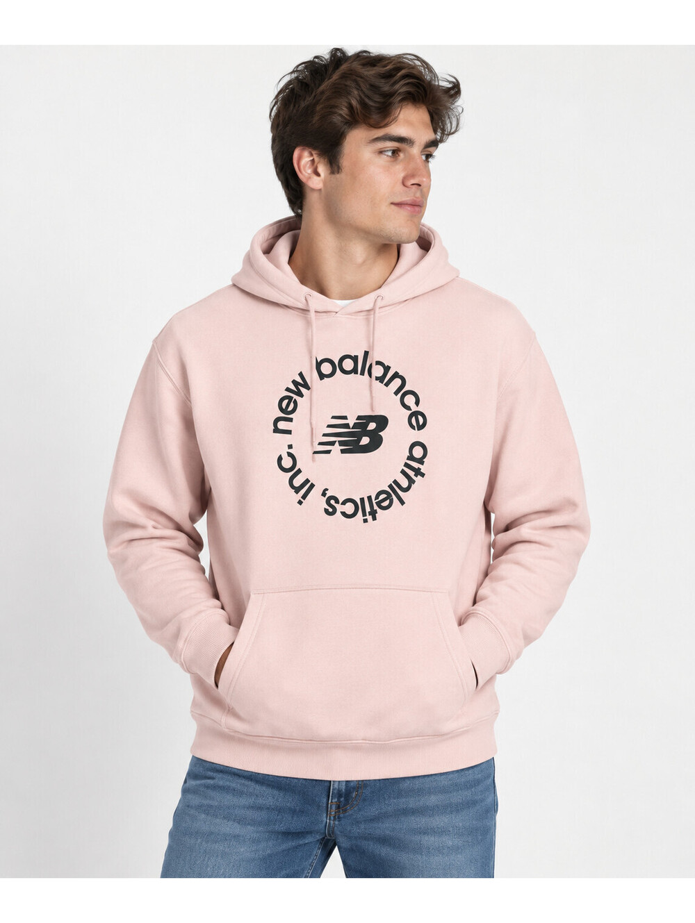 New Balance Mens M Hoodie Pink Athletics Inc Logo Pullover Sweatshirt